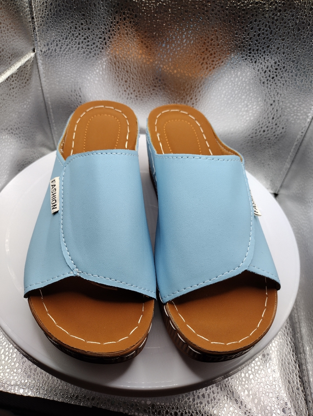 Women's Sky Blue Slip-On Mules with Cushioned Insole Size 36